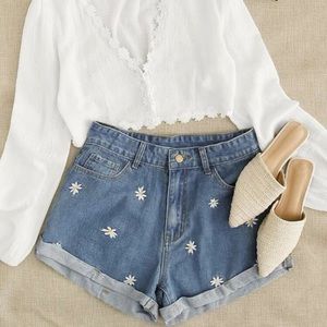 Floral Embroidered Denim Shorts